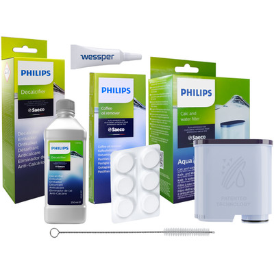 Philips Saeco Pflegeset AquaClean Wasserfilter Entkalker Tabletten Bürste Fett