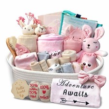 27-Piece Baby Girl Shower Gift Basket Set - Newborn Essentials, Large Pink G...
