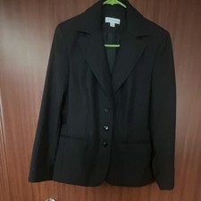dressbarn Black Pinstripe Blazer Jacket Size 12 Women's Lined Single-Breasted