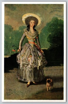 The Marquesa de Pontejos with Pug Dog from Painting Francisco Goya - Postcard