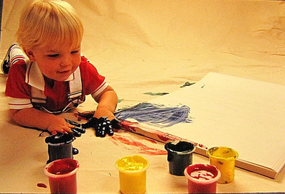 6 - Blonde Boy Child Finger Painting Vintage 35mm Color  Slide  Film Photographs