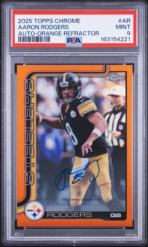 2025 TOPPS CHROME AUTO ORANGE REFRACTOR #AR AARON RODGERS 18/25 PSA 9