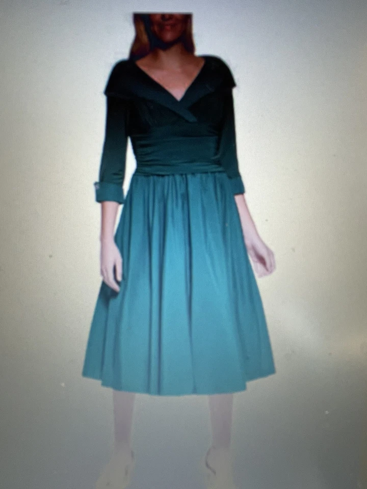 Vestido Jessica Howard Nuevo con Etiquetas Talla 16 Verde Cuello Retrato Manga 3/4 Vacaciones  Foto 4 de 4