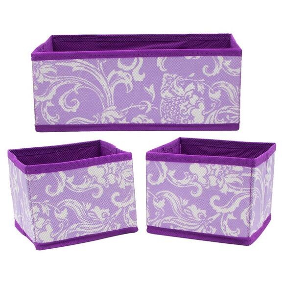 Purple Scroll Design Small Collapsible Fabric Storage Bin 3 PC Set 3690₽