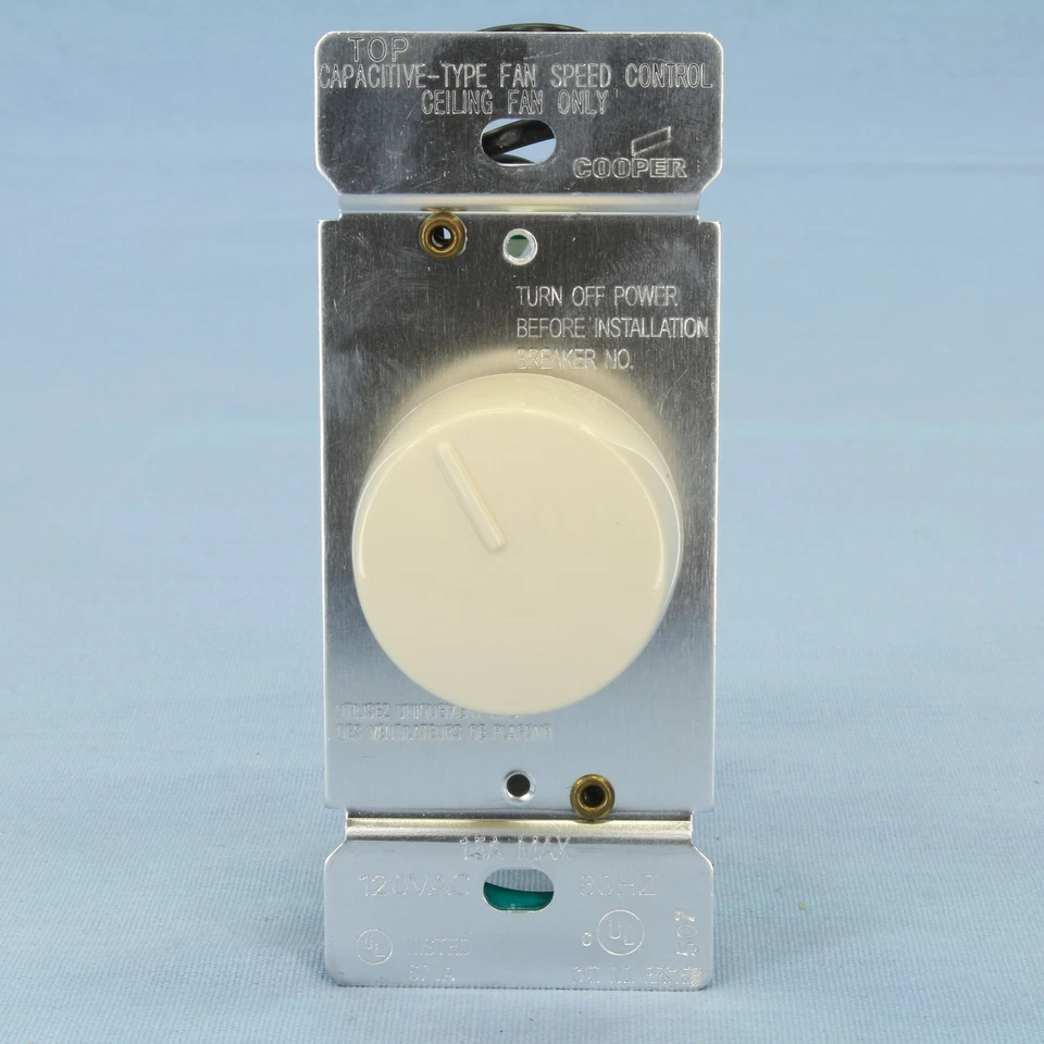Interruptor giratorio de 3 velocidades de control de ventilador de techo Cooper Almond 1,5 A 120 V RFS15-A-K Foto 4 de 4