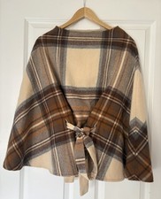 Johnstons of Elgin Women's Pure Lambswool Check Brown Tartan Poncho One Size