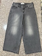Hollister Low Rise Super Baggy Jeans Gray Denim W29 Y2K Skater Distressed