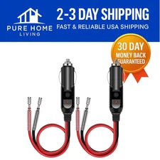 Versatile 12V/24V Male Cigarette Lighter Plug Adapter with LED Light - 2 Pack