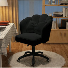 UKCatch Velvet Petal Vanity Chair-Swivel Home Office Adjustable with Bow Cushion