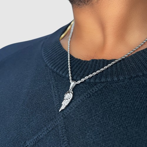 18K Gold Angel Wing Pendant Necklace 20” Spiritual Amulet Jewelry Gift Unisex - Picture 6 of 11