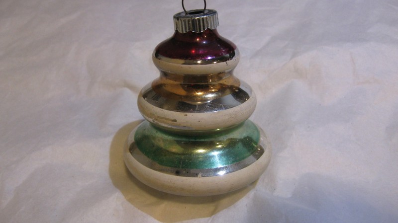 Vintage Christmas Shiny Brite Tornado Top Glass Ornament Mica Stripes