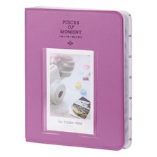 64 Pockets Photos Album, Leather Cover 2 x 3 Small Photo Album, Grape Purple 