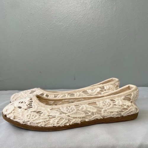 Kelly & Katie Size 7 Maiola Crochet Lace Cream Ballet Flats Cottagecore Wedding - Picture 7 of 10