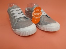Wonder Nation Little Big Girl Silver Sparkle Glitter Canvas Bump Toe Sneakers