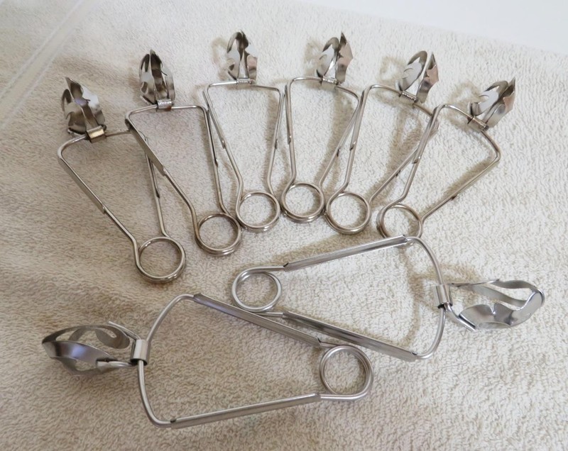 8 pc. Escargot Seafood Snail Oyster Serving Tongs France Metal & Stainless Steel