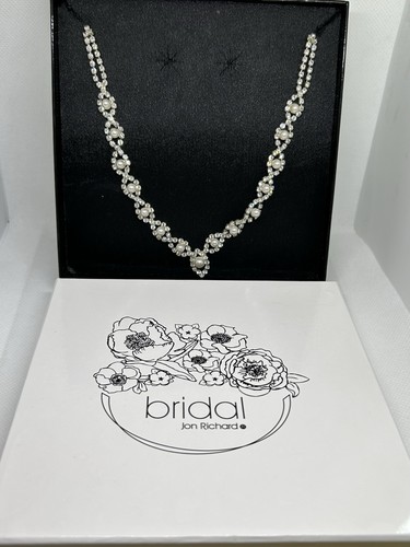 Jon Richard Silver Plated Crystal And Faux Pearl V Necklace - Bridal - Picture 5 of 5