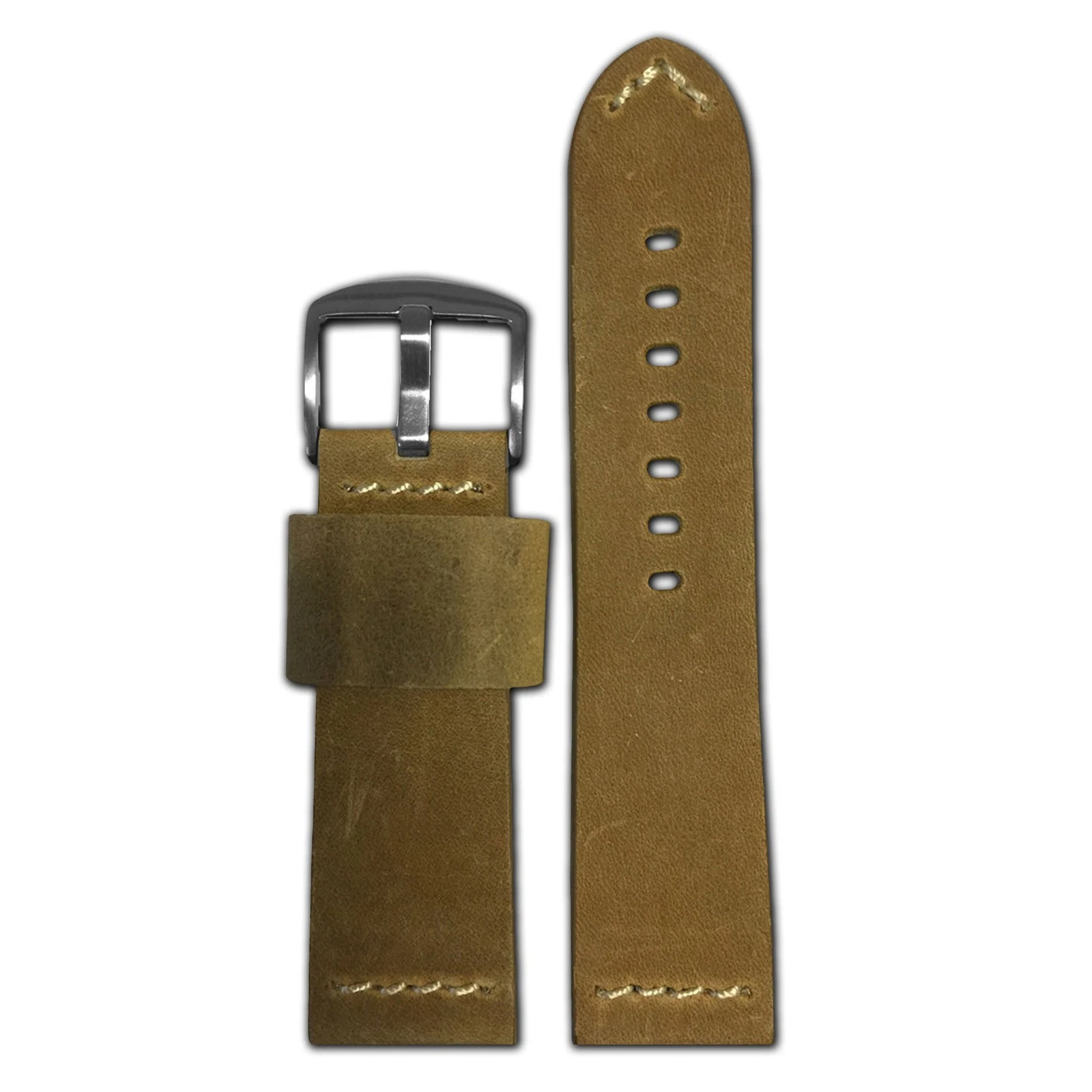 Vintage Leather Watch Band | "Desert Dweller 2" | Golden | White Stitch