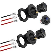 2-Pack Round Rocker Switch with Shell, 12V-24V 20A Blue LED, Pre-Wired SPST 3