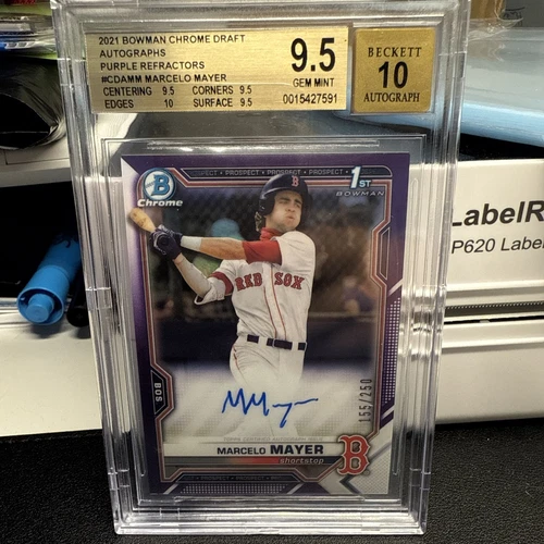 2021 Bowman Chrome Draft Marcelo Mayer Purple Refractor Auto RC BGS 9.5/10 GEM