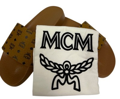 MCM Cognac Logo Slide Sandals 43 IT / M Monogram Print Rubber Slides Cognac | MCM ®US main image 2