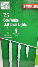 Home Accents 25 Cool White Twinkling LED Icicle Lights New