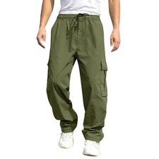 Mens Cargo Pants Casual Drawstring Joggers Cotton Work Sweatpants Outdoor Tro...