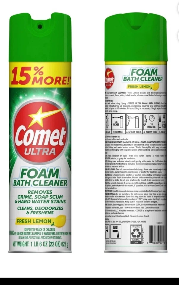 Comet Ultra Espuma Limpiador de Baño Spray Paquete de 2 Limón Fresco, Limpieza Ultra Profunda, 32 OZ Foto 2 de 2