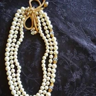 Miriam Haskell Vintage Multi-Strand Imitation Pearl Necklace  Gold Bow