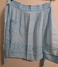 Vintage Handmade Half Apron Blue White Gingham Cross Stitch Stars X-Large/Plus