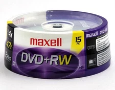 Maxell DVD+RW Recordable Media Write-Once 4.7GB, 4X, 120 min, 15-Pack Spindle