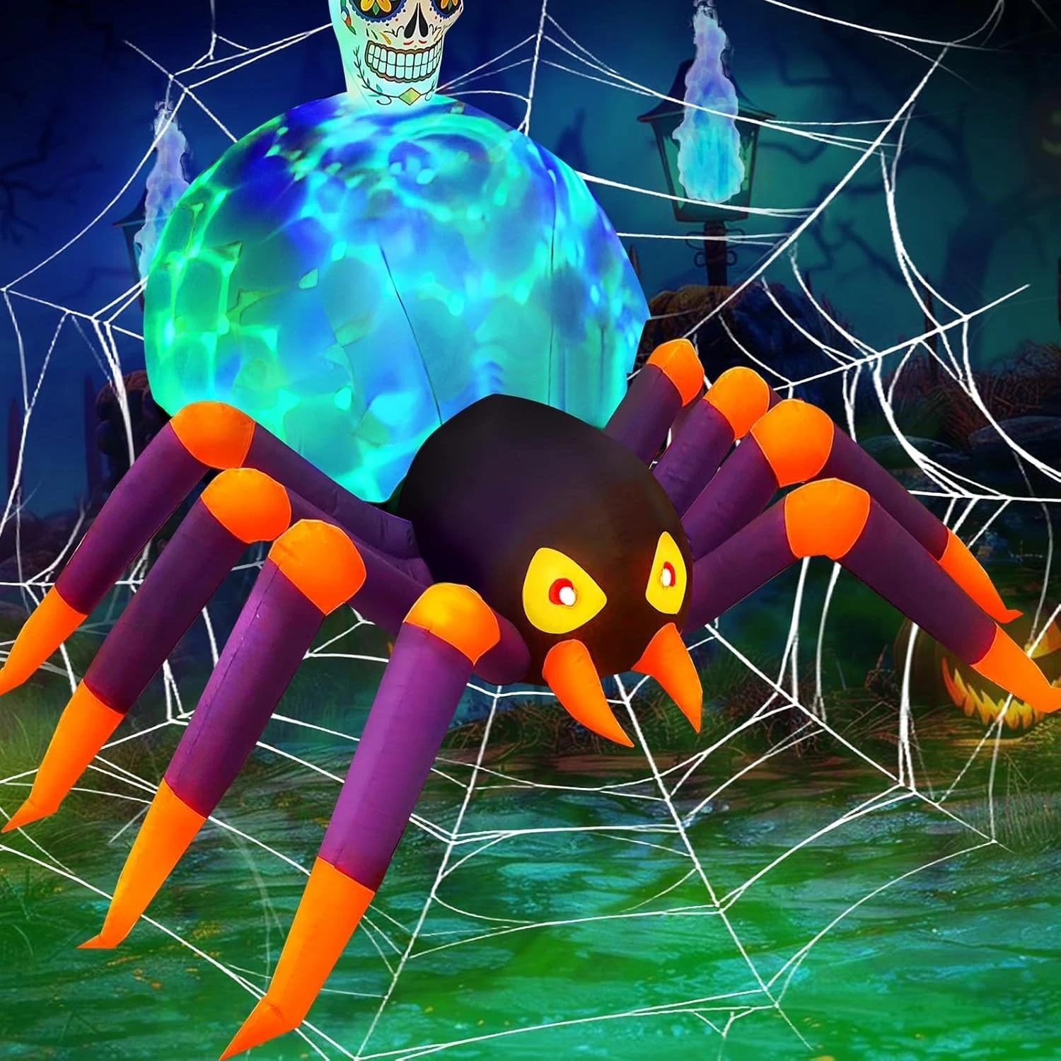 Huge 10FT Inflatable Halloween Spider – Light-Up Blow-Up Yard Decoration