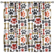 Dog Paw Print Window Curtains,Cartoon Dog Paw Print Bones Dog Lover Print Win...
