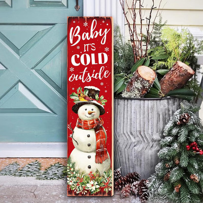 Christmas Snowman ''Baby It S Cold Outside'' Porch Sign 31.5'' Rustic Welcome Sign
