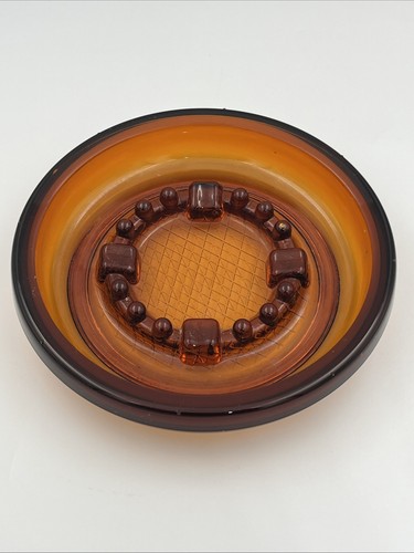 Vintage 8" MCM Amber Glass 4 Spots Cigar Cigarette Ashtray Ash Tray