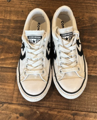 Scarpe sneakers basse Converse All star bambini giovani bianche stringate taglia 13