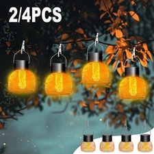 2-4 PACK Solar Hanging Lights Lantern LED Flickering Flame Outdoor Garden Lamp