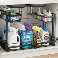 1 Pack 2-Tier Expandable Under Sink Organizer Pull Out Cabinet Storage Black