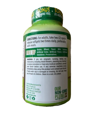 Nature's Truth Fish Oil 2000mg, Lemon 125 Quick Release Softgels EXP 09/2027 - Picture 2 of 3