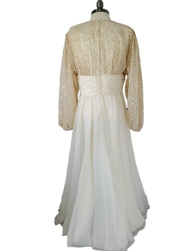 Size 18 Martinique Fashion Vintage 70s 80s Ivory Sequined Formal Evening Gown - Picture 3 of 9