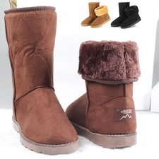 Women Ladies Snow Boots Waterproof Faux Suede Mid-Calf Boots Warm Lining Shoes