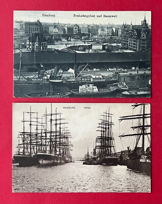 2 x AK HAMBURG 1915 Freihafen und Baumwall, Segelschiffe   ( 132633