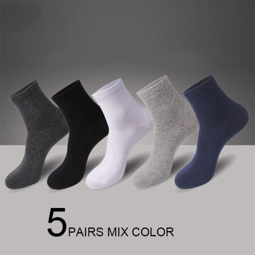 5 Pair Business Casual Cotton Socks Men Ankle Crew Classic Mid Dress Black - Picture 10 of 24