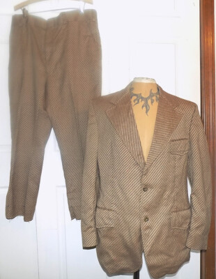 Vintage Brown Suit Multi Color Flecks Diagonal Stripes C46 W36