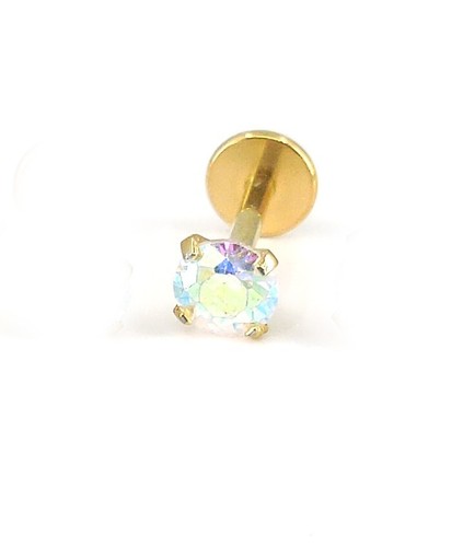 Gold Tone Earrings AB Crystal Cartilage Stud Lip Titanium Nose Rings 18G 2-4mm - Picture 10 of 21