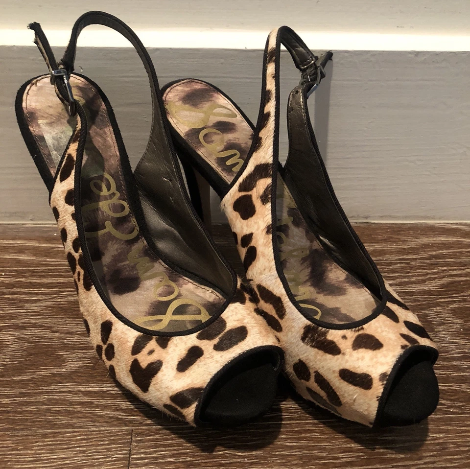 TACONES DE PLATAFORMA SAM EDELMAN NEGRO GAMUZA Y ESTAMPADO DE LEOPARDO PELO DE PONY PUNTA ABIERTA TALLA 6 Foto 2 de 4