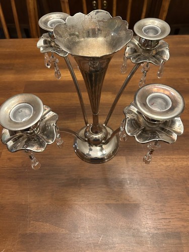 Vintage Collectible Silver Tone Candleholder or Vase With Crystals