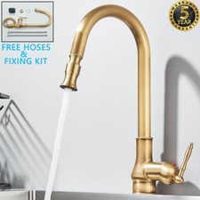 Brass Kitchen Mixer Tap Mono Sink Pull Out 360° Swivel Spout Single Lever Tap