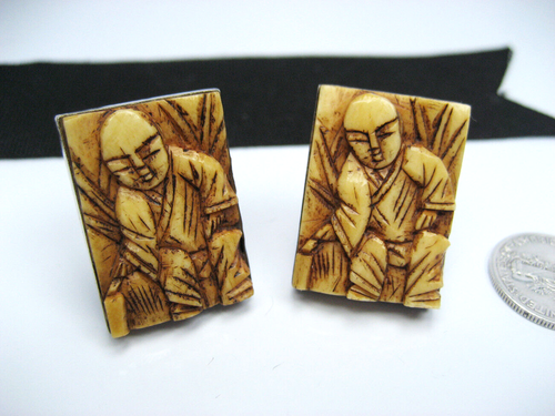 Antique Vintage Sterling Silver Figural Buddha Monks Cufflinks Buttons Hong Kong - Picture 4 of 11