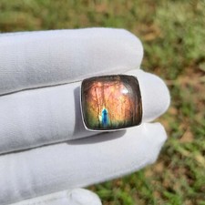 Natural Labradorite Gemstone 925 Sterling Silver Jewelry Ring Size 8