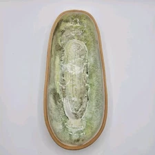 Hammat Original Mid Century Modern biform Pottery dish Yellow Green # 318 Signed